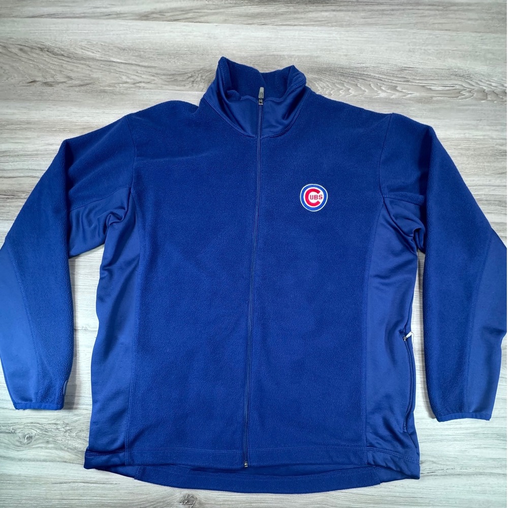 Antigua Chicago Cubs Mens Large Blue Full Zip Fleece‎ Performance Jacket MLB
